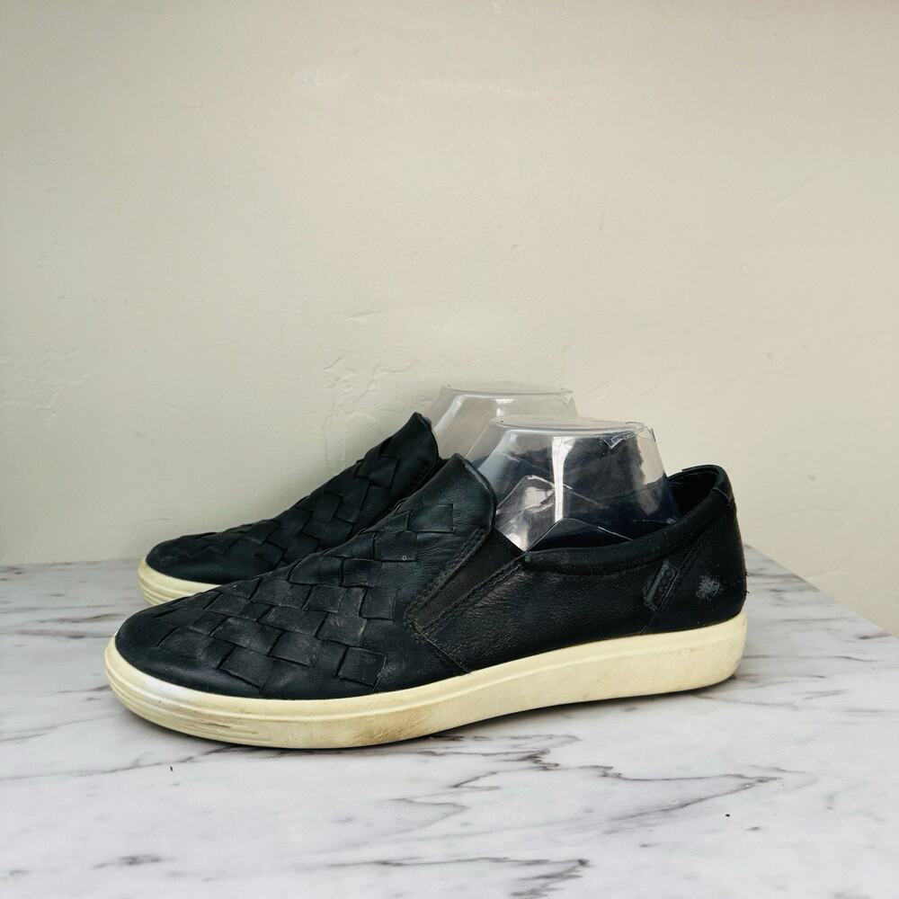 ECCO Soft 7 Black Woven Leather Slip On Shoes Women’s Size 10